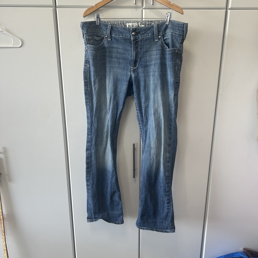 Ariat REAL Straight Icon Jeans Ocean Blue Mid Rise Denim 34R 100114269